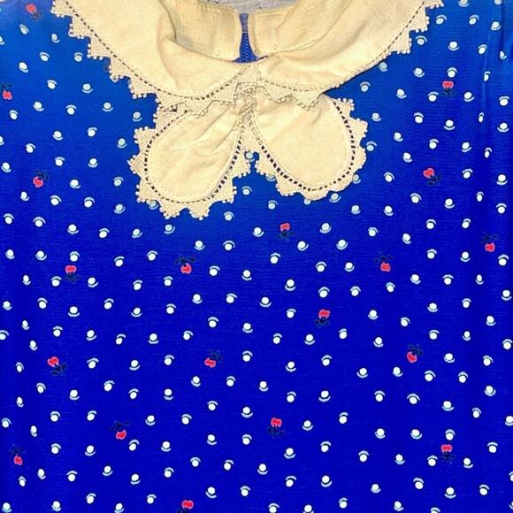Vintage Blue Dress Polka Dots Peter Pan Collar Whimsical Rare Find - Picture 5 of 16